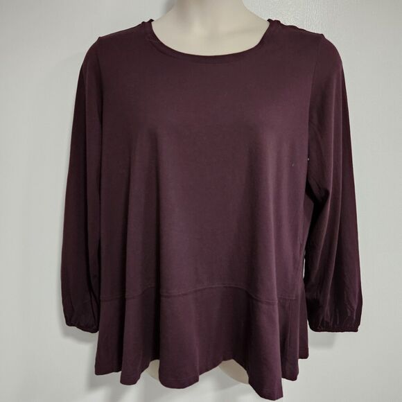 LOGO‎ by Lori Goldstein Plus Size 1X Brown Cotton-Modal Long Sleeve Top A310985 - Picture 1 of 8